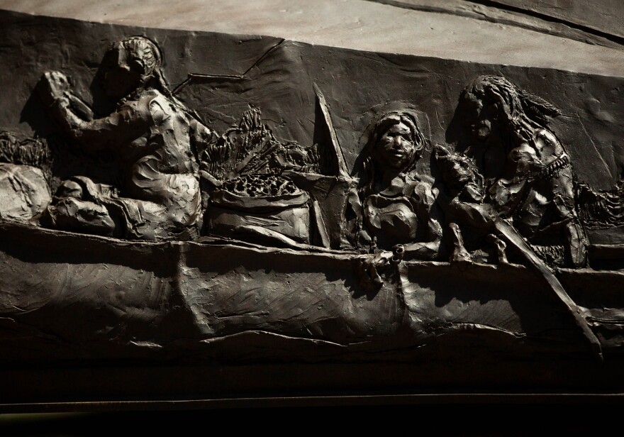 Relief detail from the Freedom Suits Memorial Monument in front of the St. Louis Civil Courts Building.