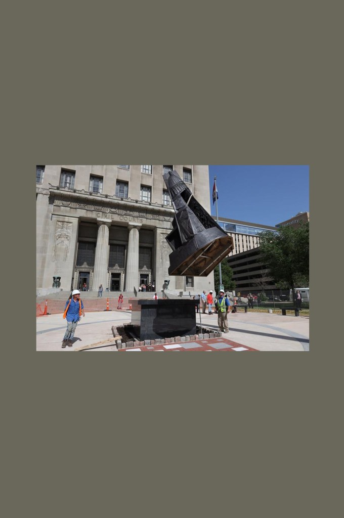 Freedom Suits Memorial Monument Site installation in front of the St. Louis Civil Courthouse.
