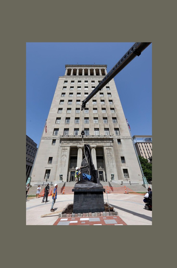 Freedom Suits Memorial Monument Site installation in front of the St. Louis Civil Courthouse.