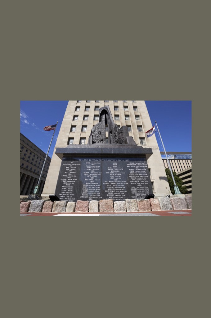 Freedom Suits Memorial Monument Site installation in front of the St. Louis Civil Courthouse.