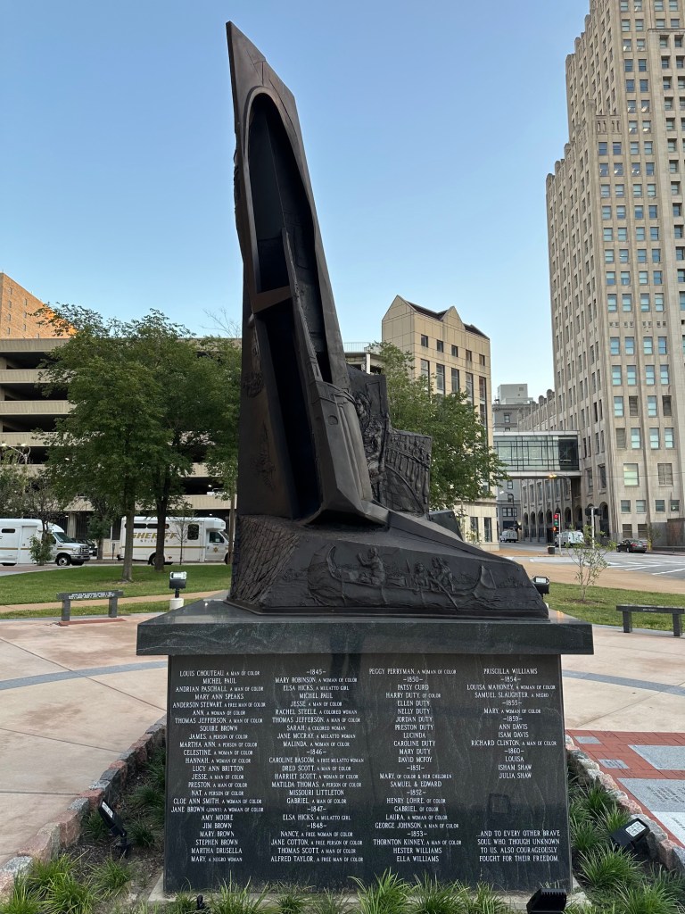 Image detail No. 2 
of artist Preston Jackson’s powerful offering of a 14-foot-tall bronze sculpture with a dynamic, visual narrative from the Freedom Suits Memorial.