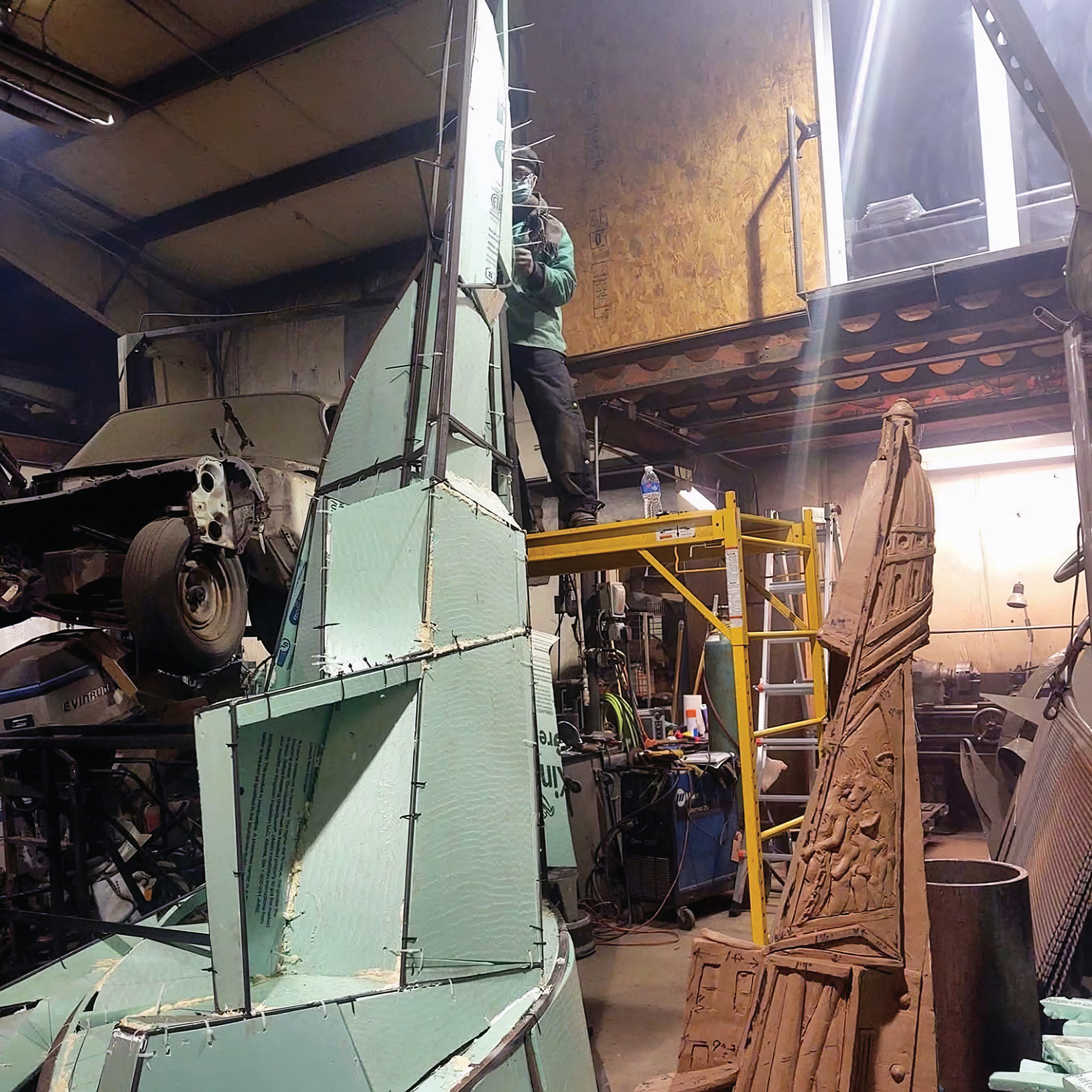Sculptor, Preston Jackson at work in his studio on the Freedom Suits Memorial monument.