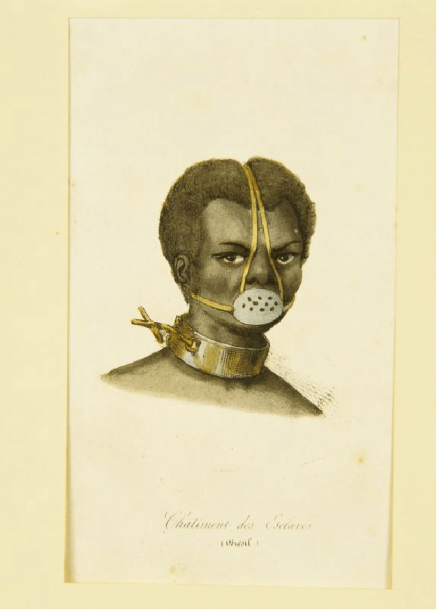 Escrava Anastacia, portrait of a Brazilian Saint muzzled with the "iron mask" as punishment for her resistance.