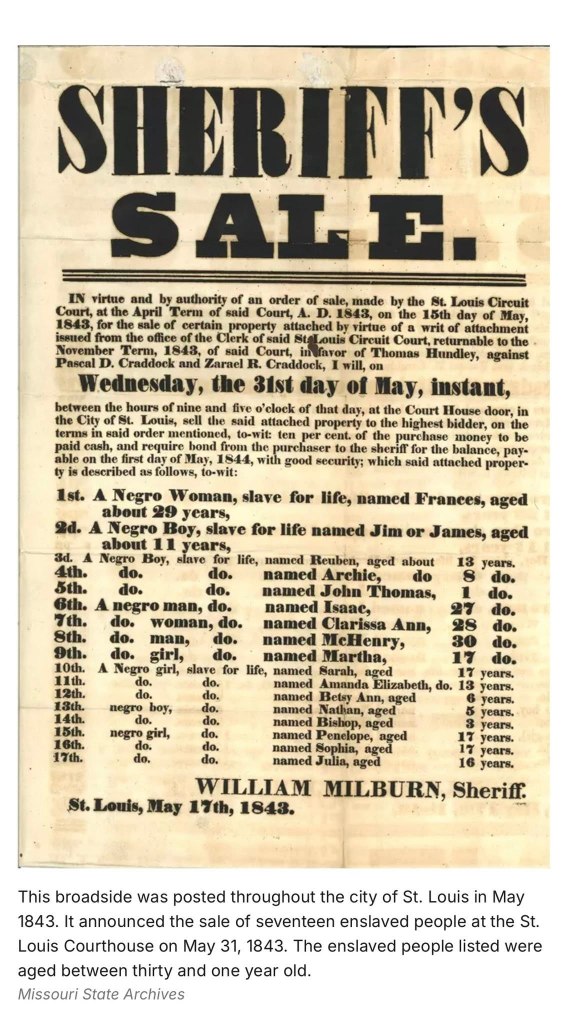 MO State Archive's slave sale ad